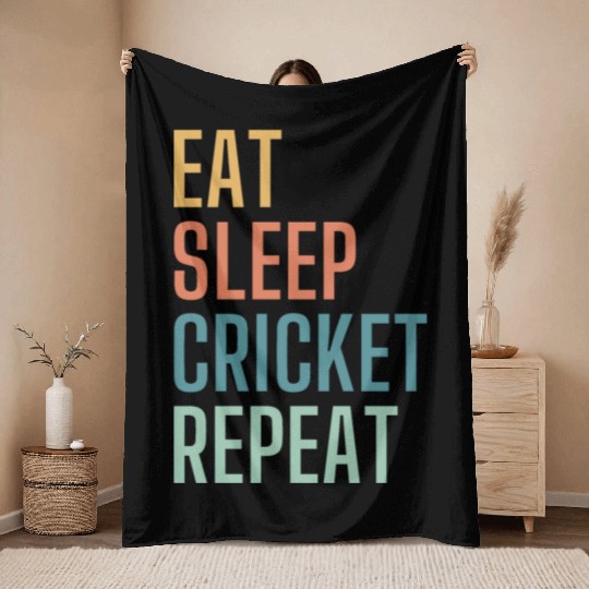 Eat Sleep Cricket Repeat Throw Blankets