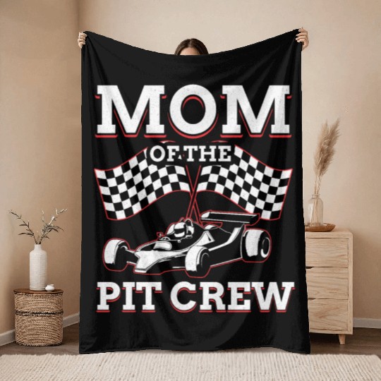Mom Of Pit Crew Race Car Racing Throw Blankets