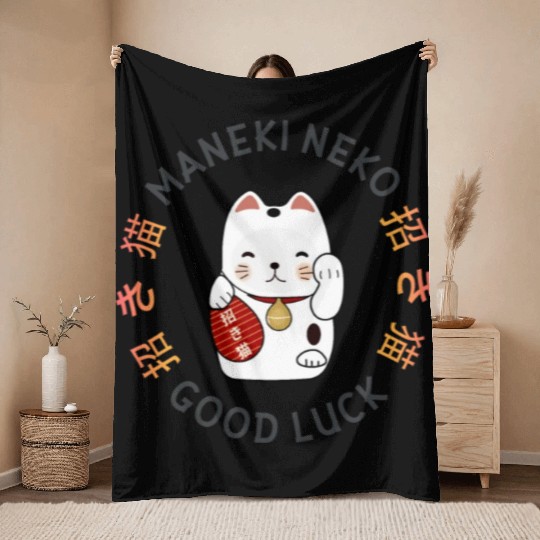 Maneki Neko: Lucky Cat Throw Blankets