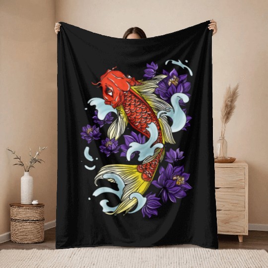Koi Fish Cool Japanese Tattoo Japan Carp Gift Idea Throw Blankets