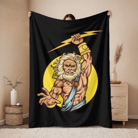 Comic - God Zeus Lightning - bright Throw Blankets