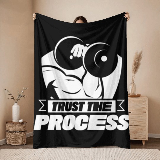 Trust The Process Gym Motivation Fitness Workout Throw Blankets