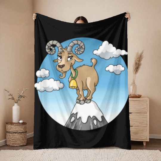 Mountain goat peaks with snow cartoon Throw Blankets