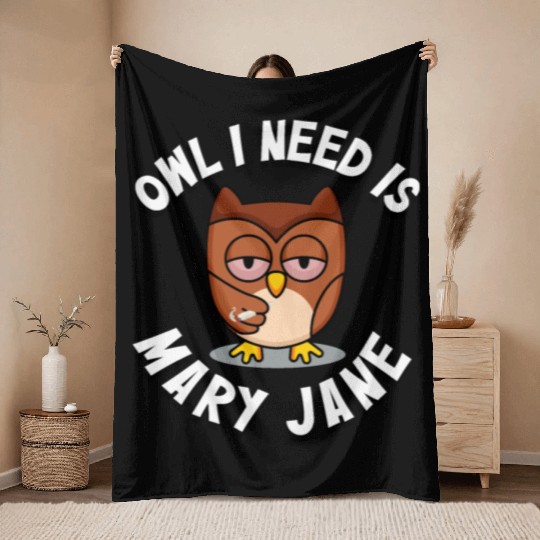 Stoner Owl Stoned Owl Mary Jane night bird Throw Blankets