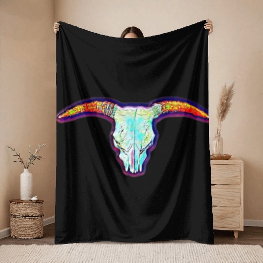 Cow skull Throw Blankets