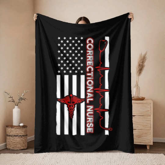Correctional Nurse USA Flag Nursing RN Throw Blankets