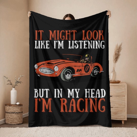 Racing Race Car Driver And Muscle Car Throw Blankets