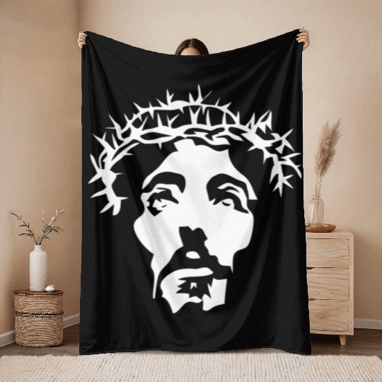 Jesus crown of thorns stencil Throw Blankets