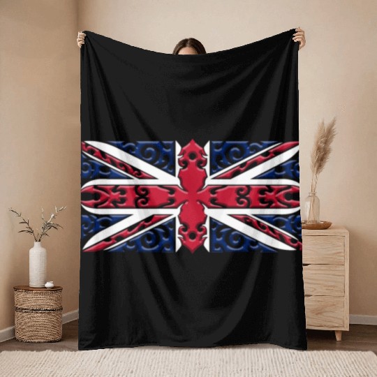 Union Jack British Flag Ornamental Style Throw Blankets