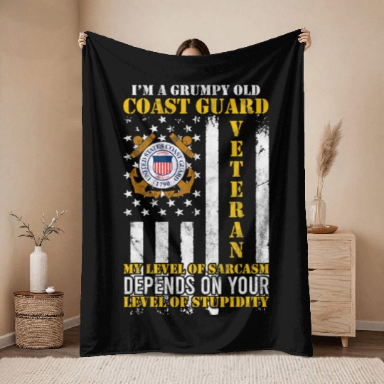 I'm a Grumpy Old US Coastguard Veteran Serving Throw Blankets