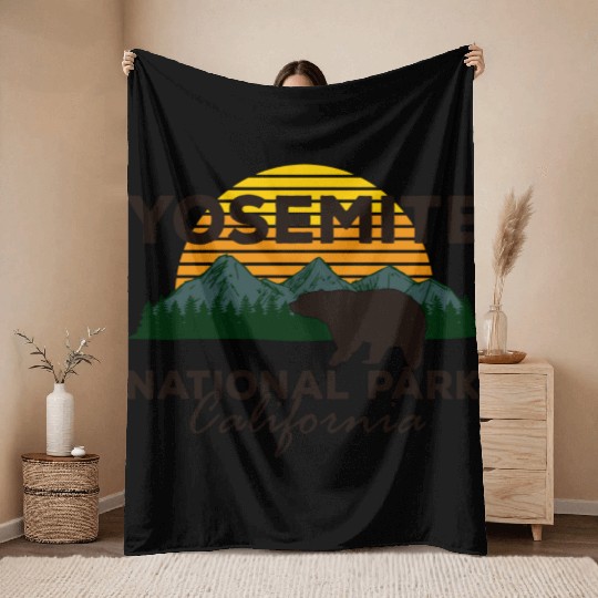 Yosemite National Park California Mountain Bear Throw Blankets