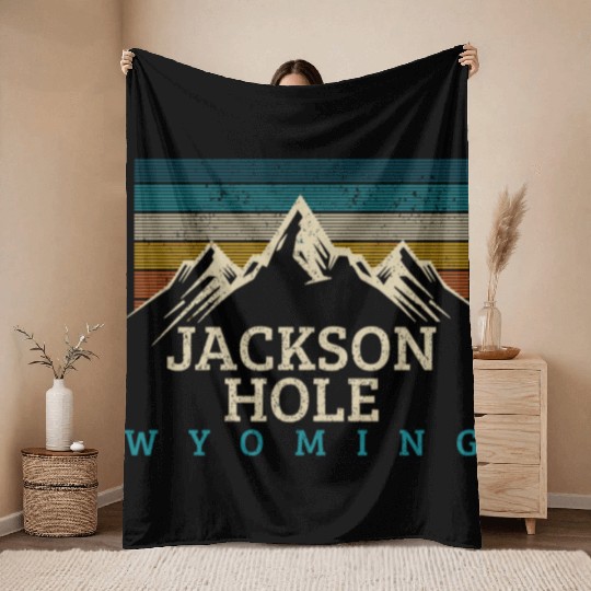 Jackson Hole Wyoming Vintage Mountains Nature Souv Throw Blankets