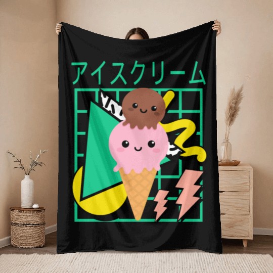 The 90s Japanese Kawaii Ice Cream Throw Blankets