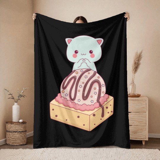 Cute Sweet Ice Cream Cake Throw Blankets