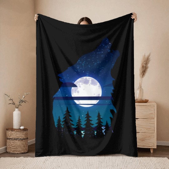 Howling wolf full moon forest howling wild Throw Blankets