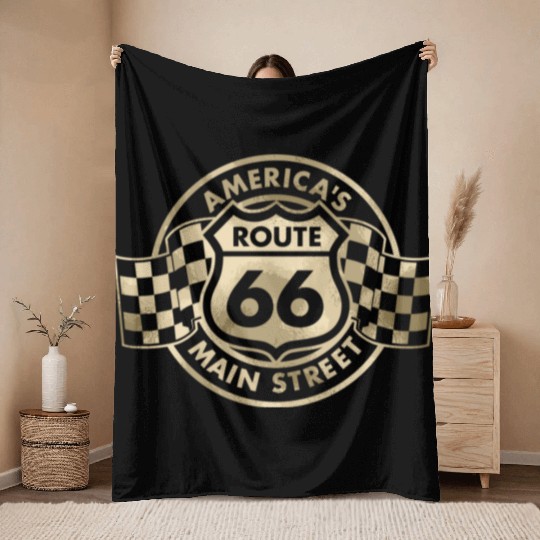 Route 66 America'S Main Street Glam Throw Blankets
