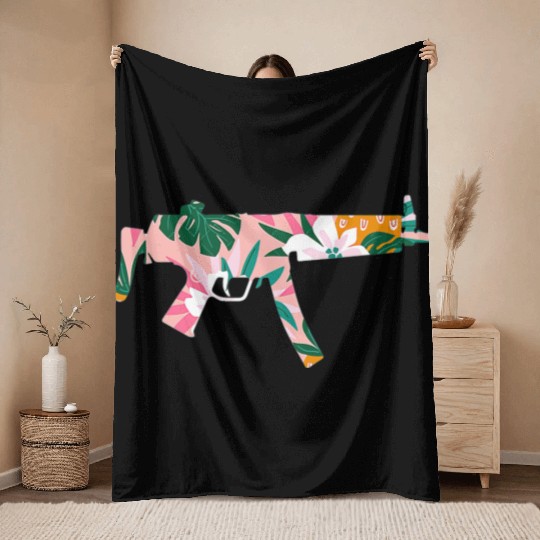 Tropical Gun Lover Firearm Beach Hawaiian Gift Throw Blankets