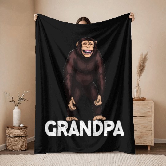 Monkey Grandpa Chimpanzee Throw Blankets