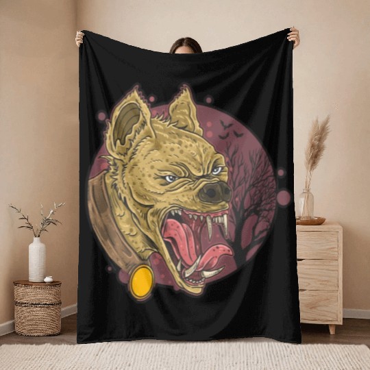 wild hyena angry face head Throw Blankets