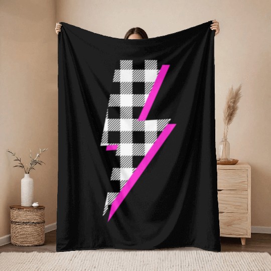 Buffalo Plaid Lightning Bolt Pink Shadow Graphic P Throw Blankets
