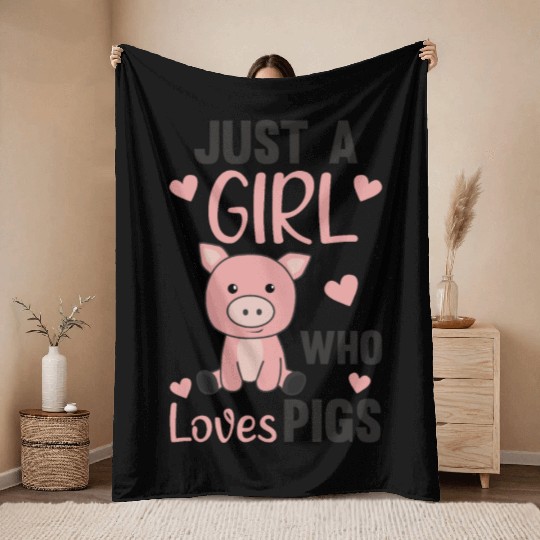 Just A Girl Who Loves Pigs Cute Pig Piglet Throw Blankets