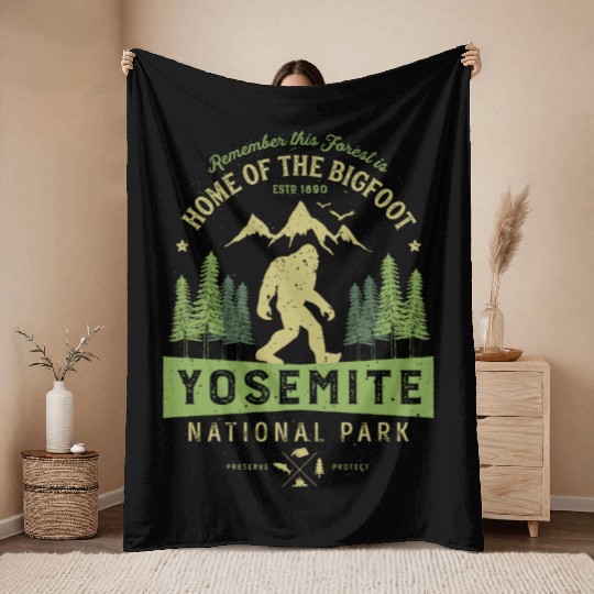 Yosemite National Park California Bigfoot Vintage Throw Blankets