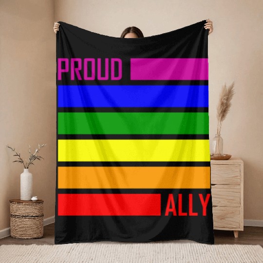 PROUD ALLY FLAG LGBT Pride Month LGBTQ Rainbow Throw Blankets