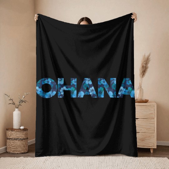 Ohana Family In Hawaiian Language Hibiscus Pattern Throw Blankets