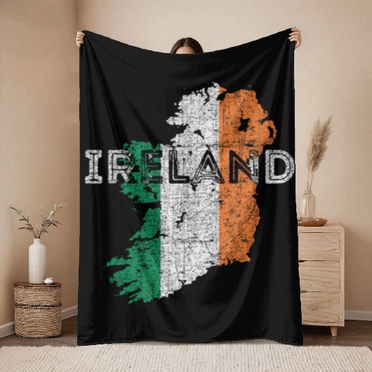 Irish Map And Flag Souvenir Distressed Ireland Throw Blankets