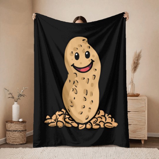 happy Peanuts Nuts Kids Baby Snack Illustration Throw Blankets