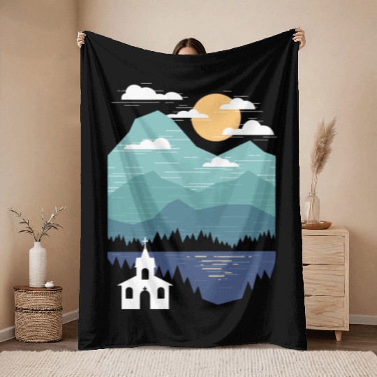 Church On The Water Throw Blankets
