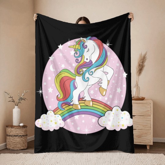 Unicorn rainbow Throw Blankets