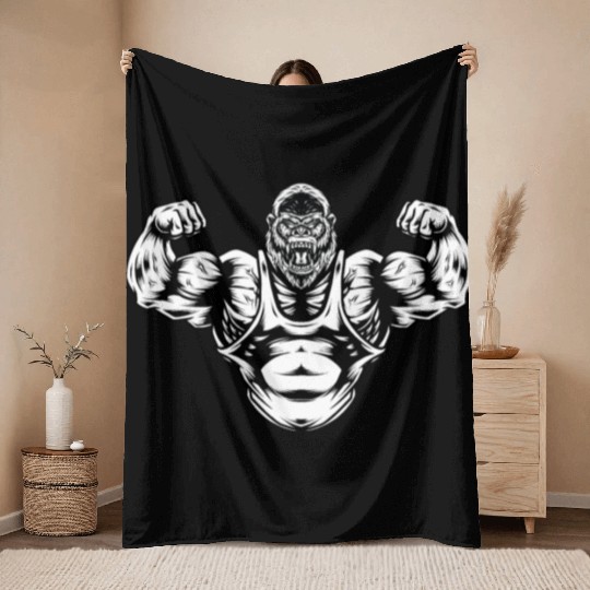 Fitness Gorilla, Gorilla, Beast, Primal, Fitness Throw Blankets