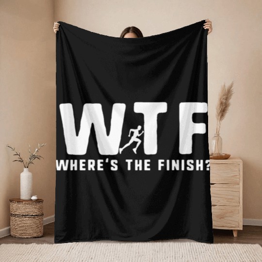 WTF Wheres The Finish Funny Running T Throw Blankets