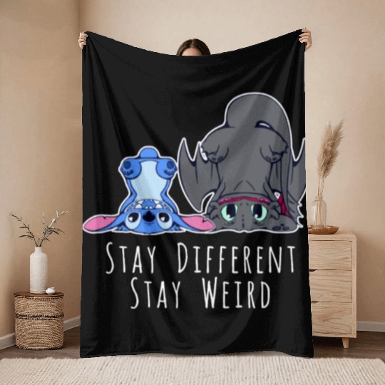 Stay Different Stay Weird Toothless And Stitch Throw Blankets
