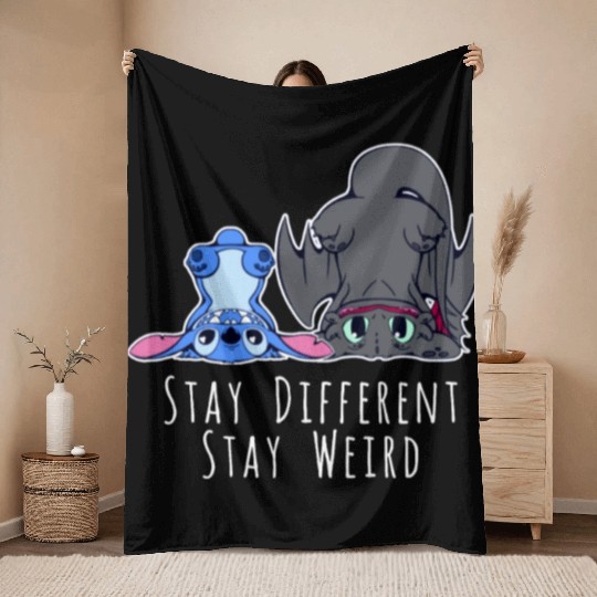 Stay Different Stay Weird Toothless And Stitch Throw Blankets