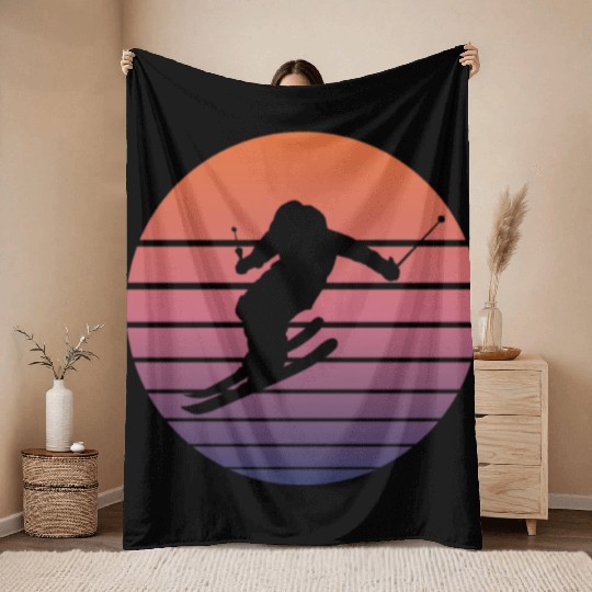 Ski Skier Winter Sports Skiing Retro Gift Throw Blankets