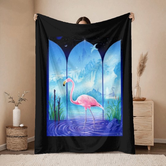 Cosmic Flamingo Throw Blankets