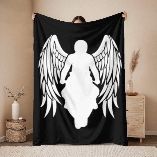 motorcyclist angel wings sportsbike racingbike Throw Blankets