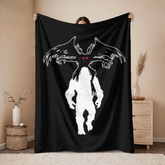 Bigfoot Riding Mothman - Funny Sasquatch Myth Throw Blankets