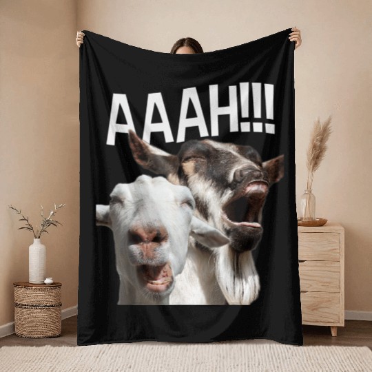 Screaming Goats AAAH Funny Crazy Goat Lover Print Throw Blankets