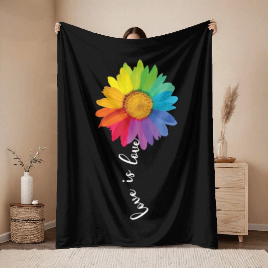 Love Is Love Rainbow Sunflower LGBT Gay Lesbian Throw Blankets