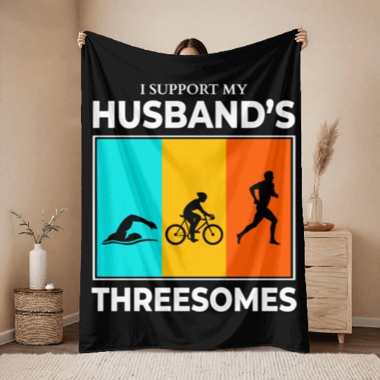 Swim Bike Run Triathlon Triathlete Husband Wife Throw Blankets