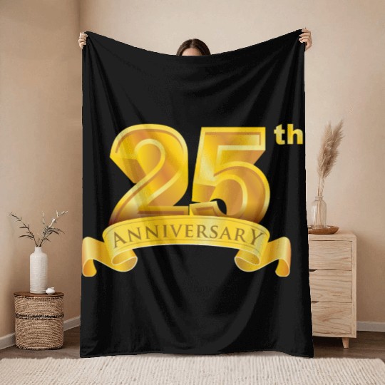 25th anniversary & birth day luxury golden number Throw Blankets
