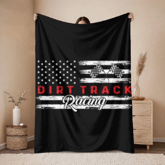 American Flag Dirt Track Racing Car Bike Driver Throw Blankets