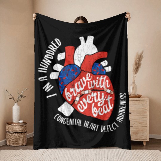 Brave With Every Beat CHD Awareness Happy Gift Throw Blankets