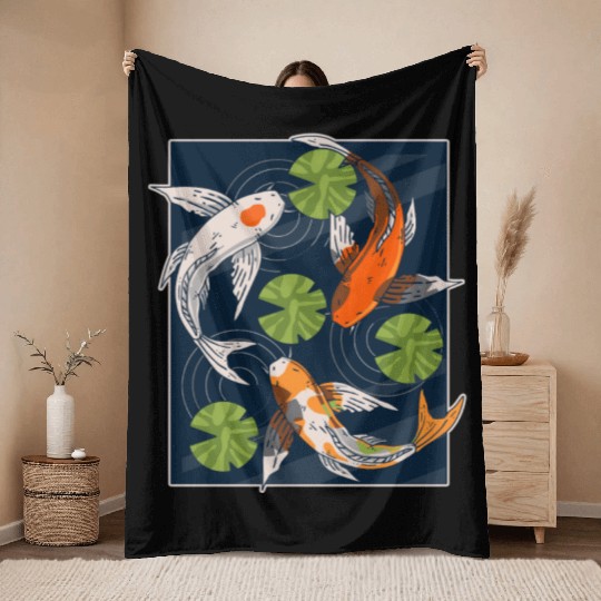 Koi Fish Lover Asian Japanese Carp Water Pond Anim Throw Blankets