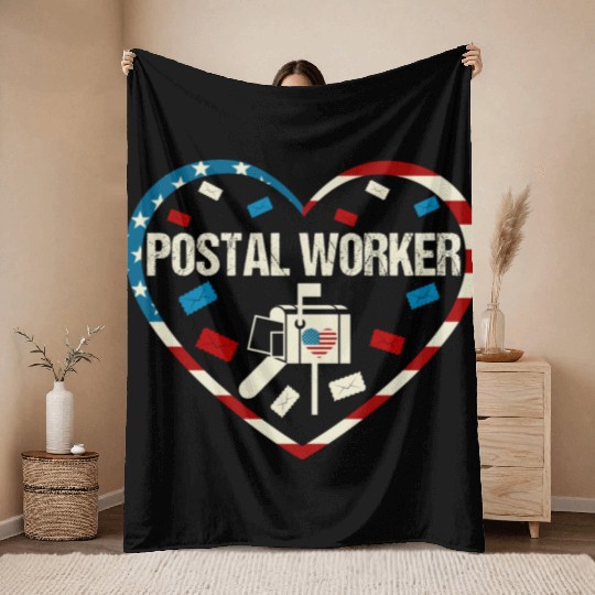 Postal worker mail carrier Heart Love Throw Blankets