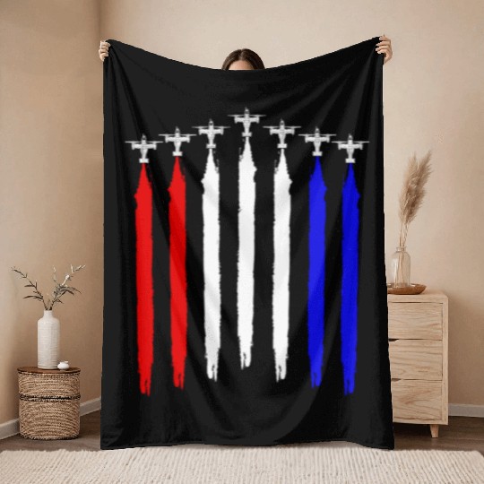 V-22 Osprey Helicopter Red White Blue Contrails Throw Blankets