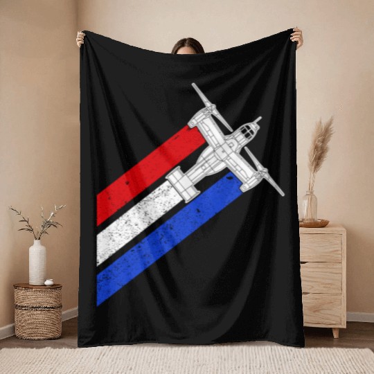 V-22 Osprey Helicopter Red White Blue Contrails Throw Blankets